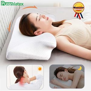 Purenlatex 14cm Contour Memory Foam Cervical Pillow Orthopedic Neck Pain Pillow for Side Back Stomach Sleeper Remedial Pillows 211101