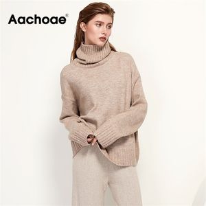 Aachoae Autunno Inverno Donna Dolcevita lavorato a maglia Maglioni di lana Casual Basic Pullover Maglione Batwing Manica lunga Allentato Top 211103