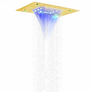 Brushed Gold 50X36 CM Rain Shower Head 7 Colors LED Bathroom Bifunctional Waterfall Rainfall With 3 Color Temperature Changing