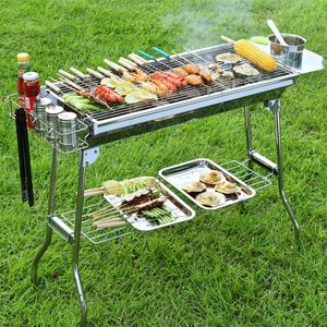 High Quality BBQ Charcoal Grill Portable Foldable Stainless Steel Barbecue Stove Shelf for Outdoor Garden Family Party