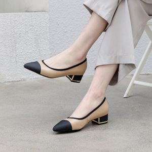 Dress Shoes Big Size 9 10 11 12 Ladies High Heels Women Woman Pumps Sharp-toed Color-matched Thick-heeled Single