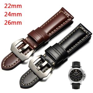 Zespół zegarków 22 24 26mm Vintage Oryginalny pasek do skóry wołowej na 1950 Wodoodporna skóra Band Wrist Black / Brown Pin Buckle Men