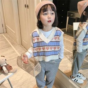 Meninas tricotadas colete primavera e outono desgaste menina coreano estilo de suéter infantil p4364 211201