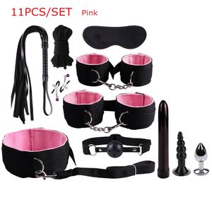 6 colors Exotic Products For Adults Games Bondage Set BDSM Kits Handcuffs Sex Toys Whip Gag Tail Plug Women Accessories