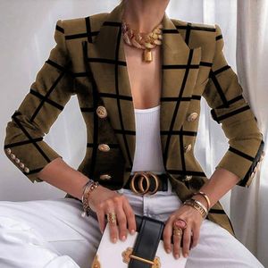 Women's Suits & Blazers Jacket Autumn And Winter Print Konishi Slim Fashion Short Double-breasted Blouse Women