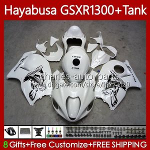 OEM Body + Tanque para Suzuki Hayabusa GSXR 1300CC GSXR-1300 CC 1996 2007 Lustroso Branco 74No.123 GSX-R1300 GSXR1300 96 97 98 99 00 01 GSX R1300 02 03 04 05 07 Kit de justo