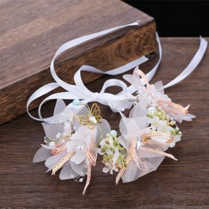 Floral Crowns For Girls Fairy Tale Flowers Bridal Tiara Headpieces Pearls Beaded Ribbon Headband Wedding Party Hair Accessories Wo267S