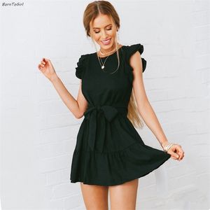 BornToGirl Woman Summer Sexy Dres Sleeveless O-Neck Black Navy Blue Red Backless robe femme ete 210623