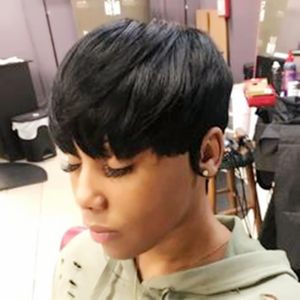 Бразильский короткий боб человеческий волос машина для волос Pixie Cut для черных женщин ни один кружевной передний натуральный прямой парик