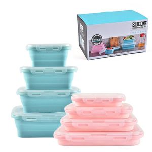 Wholesale box storage container rectangle resale online - set Silicone Collapsible Lunch Box Storage Container Microwavable Portable Bento Picnic Camping Rectangle Outdoor Dinnerware Sets