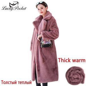 Winter Women High Quality Faux Rabbit Fur Coat Luxury Long Loose Lapel Over Thick Warm Plus Size Female Plush s 211220
