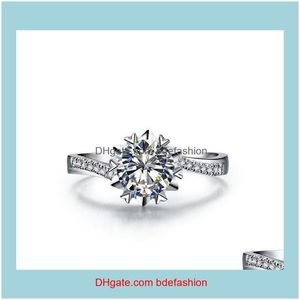 Jewelrytest Positive Micro Pave 14K 1Ct Diamant Carbon Ring Moissanit Verlobung Frauen Weißgold Cluster Ringe Drop Lieferung 2021 Ldwze