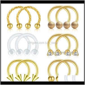 Studs Body Jewelry Drop Delivery 2021 16G Surgical Steel Horseshoe Nose Septum Piercing Lip Rings Lobe Tragus Earring Clear Receter Circul