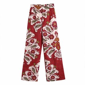 Women Summer Indie Folk Wide Leg Pants ZA Loose High waist Vintage Female Fashion Street Print Floral Dresses Vestidos 210513