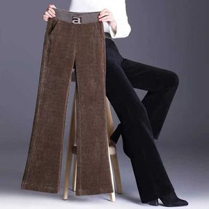 Casual Corduroy Wide Leg Pant Women Fall Winter High Waist Warm Loose Straight Female Thicken Velvet Flare Trouser 210526