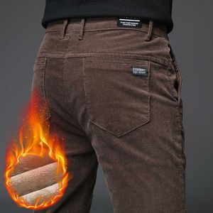 Pantaloni invernali da uomo in pile di cotone spesso Tasca con cerniera calda Pantaloni neri marroni Pantaloni dritti maschili Stretch Pantaloni di velluto a coste casual Y0927