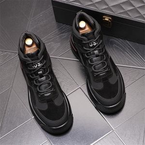 Dress High-top Brand Black Wedding Shoes British Style Men's Platform Leather Casual Fashion Spring Autumn Lace-Up Leisure Driving Walking Loafers 18655