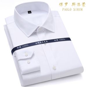 Camicie eleganti da uomo formali di alta qualità manica lunga bianco puro cotone business slim fit taglie forti ufficio non stirare 220222