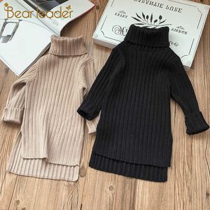 Bear Leader Christmas Pure Color Fall Winter Boy Girl Kid Thick Turtleneck Shirts High Collar Pullover Sweater Long Sweater 210708
