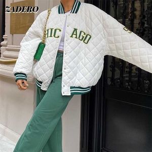 Y2K Zielony Drukuj Moda Baseball Bomber Płaszcz Jesień Zimowy Zimowy Patchwork Kurtka Varsity Kobiety Casual White 211029