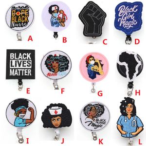 Portachiavi medici Multi-style Black Nurse Girl Porta documenti in feltro magico per accessori per nome Bobina per badge con clip a coccodrillo