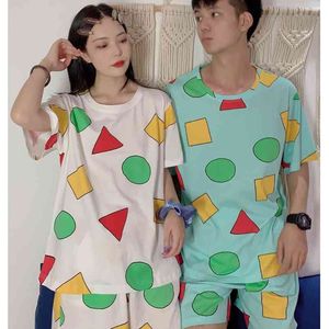 Cartoon Pijama Set shin pajama chan Women's Pajamas Summer Short-Sleeved Sleepwear Suits with Shorts Home Clothes Sinchan 210830