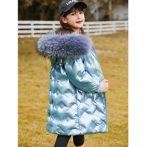 子供たちのコートの冷たいダメットの女の子の冬の大きな毛皮の襟パッド入り長い子供のジャケットスノースーツ子供のアウターtz904 H0910