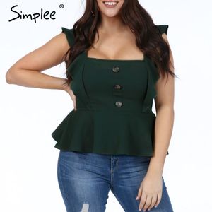 Sexiga Ruffled Women Spaghetti Strap Kvinna Sommar Toppskjorta Plus Storlek Dam Peplum Toppar Solid Blus 210414