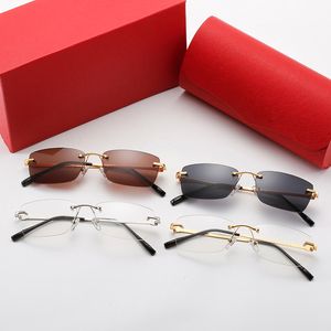 NEW Classic Square frame sunglass trendy Gold silver Men women Sun glasses Sunshade eyeglass Composite Metal Rimless Optical Rectangle Frame Sunglasses Designer