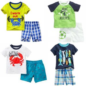 Krabba fisk pojke sommar kläder uppsättning barn 2st kläder strand kostym barn outfit sport kostym 100% bomull toppar byxa tracksuit jersey 210413