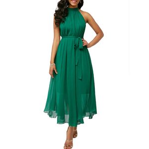 Plus Размер 5XL Женщины шифон зеленое платье сексуальное вне плеча Холтер летнее платье 2021 осень леди без рукавов длинные Maxi платье X0521