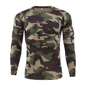 Tactical Camouflage z długim rękawem Koszulki męskie Oddychające Szybka Sucha O-Neck Fitness T Shirt Multicam Camo Army Wojskowe Koszulki 210726