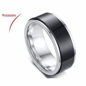 8 mm drehbarer Basisring für Herren, schwarzer Edelstahl, lässiger männlicher stilvoller Punk-Schmuck