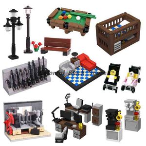 MOC Building Block Accessori Carrozzina Tavolo da biliardo Letto Divano Tavolo Sedia Lampione Decorazione di scena Giocattolo Regalo Bambino Y1130