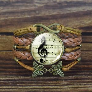 Link łańcuch muzyka nuta bransoletka linowa Handmade pleciony biżuteria muzyczna szkło Cabochon Charm