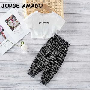 Summer Kids Girl Girl 2-PCS Define letra branca t-shirt curta + calças esporte estilo toddler roupas crianças roupas E226 210610