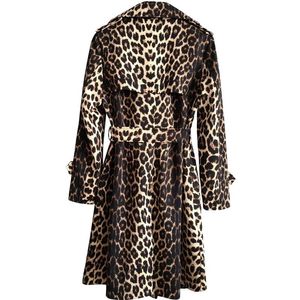 Casacos de trincheira feminina Mulheres 2021 Autumn British Leopard Plus Size Moda Slim Com Belt Breastted Long Windbreaker Moda Mujer