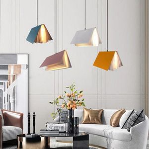 Pendant Lamps Macaron Creative Book Modeling Chandelier Modern Minimalist Style LED Iron Lamp Study Room Library Interior Decoration Lights