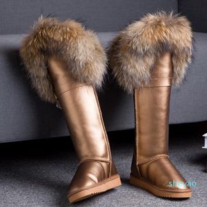 الثلج الدافئ الفراء أحذية المرأة الشتاء بطانة حقيقي الفراء تقليم جلد الغزال الركبة أحذية عالية الأحذية سميكة سميكة الأحذية الجديدة 4541
