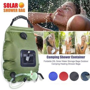 Bolsas ao ar livre 20L Solante de chuveiro de acampamento de aquecimento solar com mangueira removível e cabeça alternável para caminhada de natação na praia