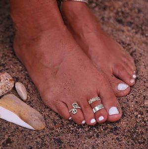 JewelryJewelry3PCS Set Retro Carved Hollow Star Moon Toe Band Rings Böhmen Justerbar öppningsfingerring för kvinnor Boho Beach Foot Summer