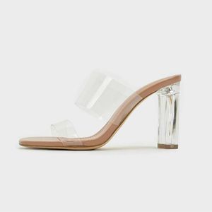 High Heel Plastic Transparent Sandals With Square Toe Block Thick Heels Open Women Summer Sexy Shoes