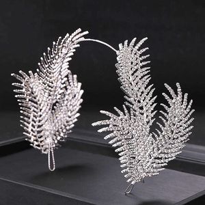 Shinny Feather Shape Bride Headband Tiaras and Crowns Headpiece Wedding Bridal Hair Jewelry Accessories for Women JL 210616