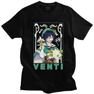 Genshin Impact Venti Tshirt Men Manga curta Lazer camiseta Classic Game Anime T-shirt Slim Fit Cotton Harajuku Tee Merchandise Y0901