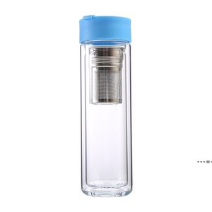 THEEN450ML Tea Thailbler مع Infuser مزدوجة الطبقات الزجاج مانعة للتسرب زجاجة المياه الفولاذ المقاوم للصدأ مصفاة CCD13028 SEAWAY