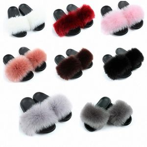 Fur Slippers Women Real Fur Slides Home Furry Flat Sandals Female Cute Fluffy House Shoes Woman Dropship Y9mf