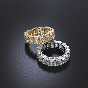 Luxe Eternity Promise Ring Sterling Silver Princess Cut Aaaa CZ Party Wedding Band Ringen voor Dames Bruids Mode sieraden P0818