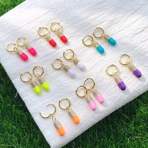 5 Pairs,Multi Color Colored Enamel Lovely Pills Charm Dangle Earrings Women Girl Unique Fashion Jewelry 2021 Statement