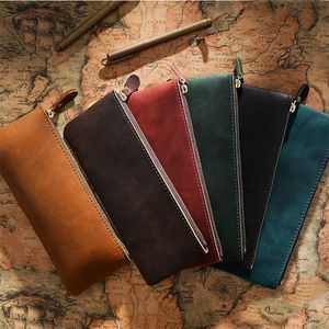 Caso de lápis de couro vintage clássico papelaria saco durável caneta bolsa de mão handmade profissionais kdjk2104