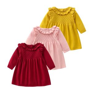 Mädchen Kleidung Strickkleider Kleinkind Pullover Kleid Baby Rüschen A-Line Lotus Blatt Baumwolle Prinzessin Kleider Infant Neugeborene Boutique Kleidung B7845